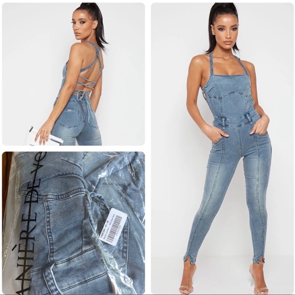 Maniere De Voir Denim Jumpsuit (US 2 FITS LIKE US 4)